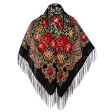 Yookat Printed Shawls and Wraps for Evening Dresses Triangle Fringe Scarf | Oversized Russian Style Women's Traditional Square Scarf with Tassel Retro Floral Headscarf for Wedding Party Formal Dress
