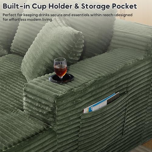 Image of 125 Inch Modular Sectional Sofa, Cloud Couch Oversized U Shaped Corduroy Sofa with Storage & Cupholders, Modern Deep Seat Boneless Couches for Living Room, No Assembly Required, Green
