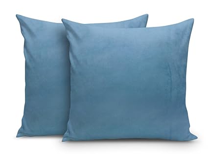 MUKESH HANDICRAFTS 24x24 Set of 2 Holland Velvet Throw Cushion Covers for Couch Sofa Bedroom Chair car Office Soft Solid Decorative Square Set Pillow Cases Sky Blue