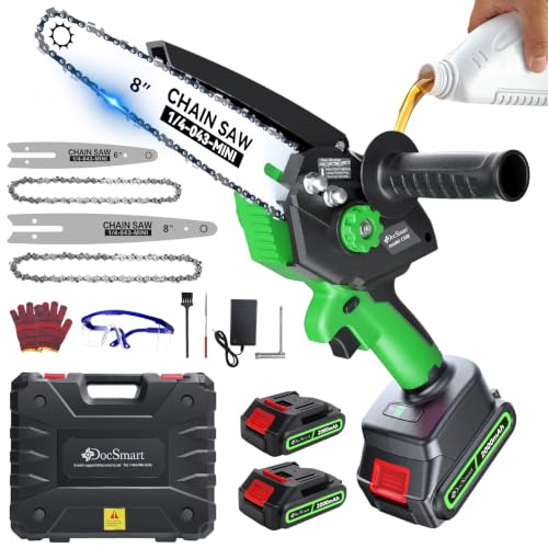 Mini Chainsaw with 1000W Brushless Motor, 8 inch & 6 inch 2 Batteries