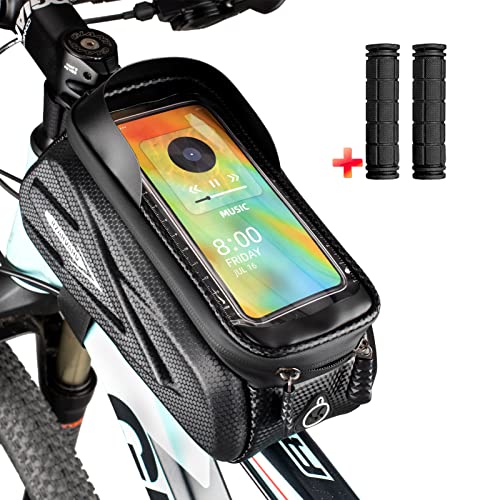 OSIGEI Fahrrad Rahmentasche Lenkertasche Wasserdicht Handytasche mit TPU Sensitivem Touchscreen Fahrrad Handytasche für Smartphone bis zu 7.2 Zoll Fahrradtasche für Montainbikes, Rennrad, Ebikes Cover