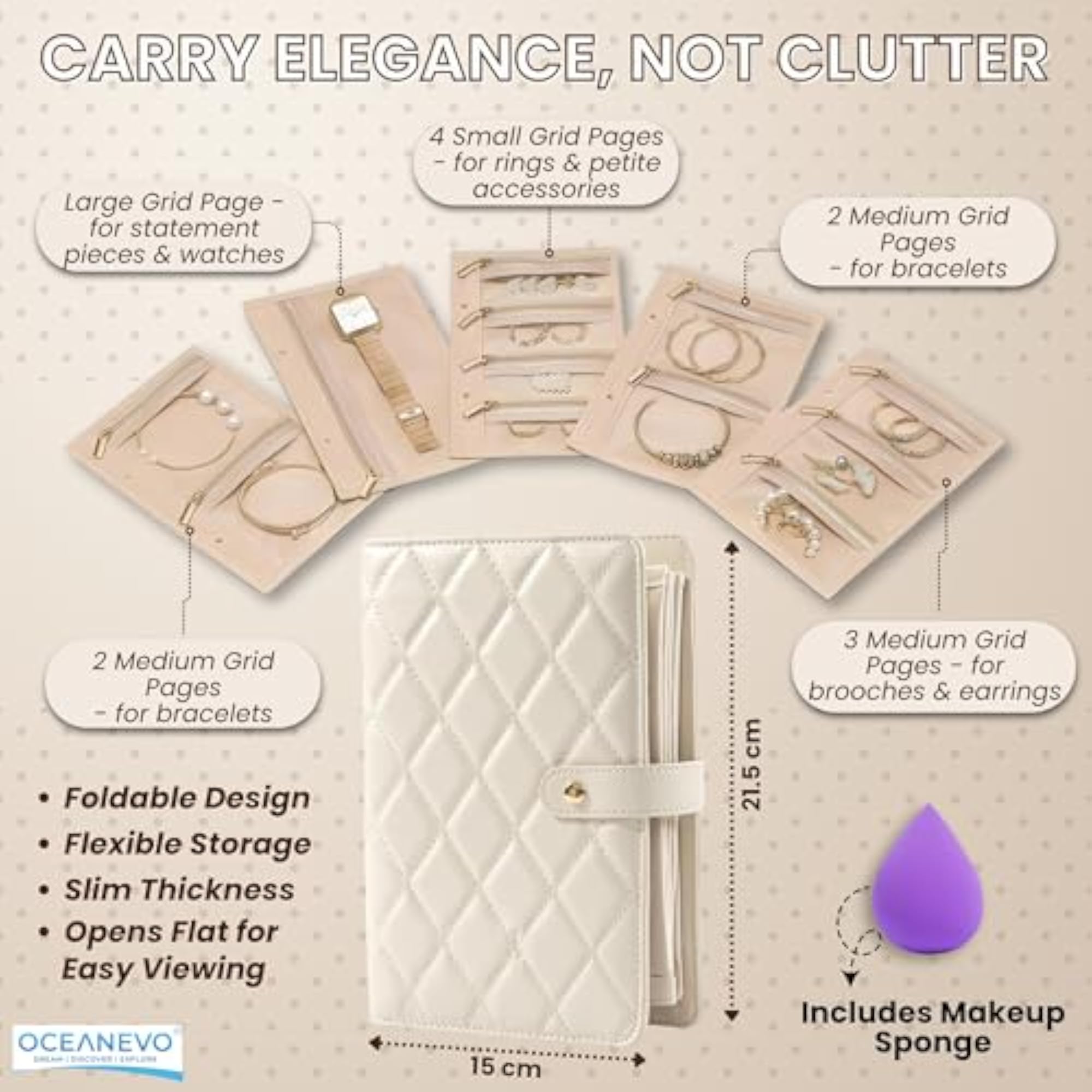 Jewellery Organiser Pouch with Makeup Sponge