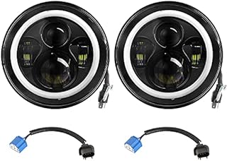 Moclever Round LED Headlight Halo, 2PCS 7inch 6000LM LED Headlamp Offroad Light Angle Eyes Compatible with Jep Wrangler TJ JK CJ w/H4 to H13 Adapter Plug and Play