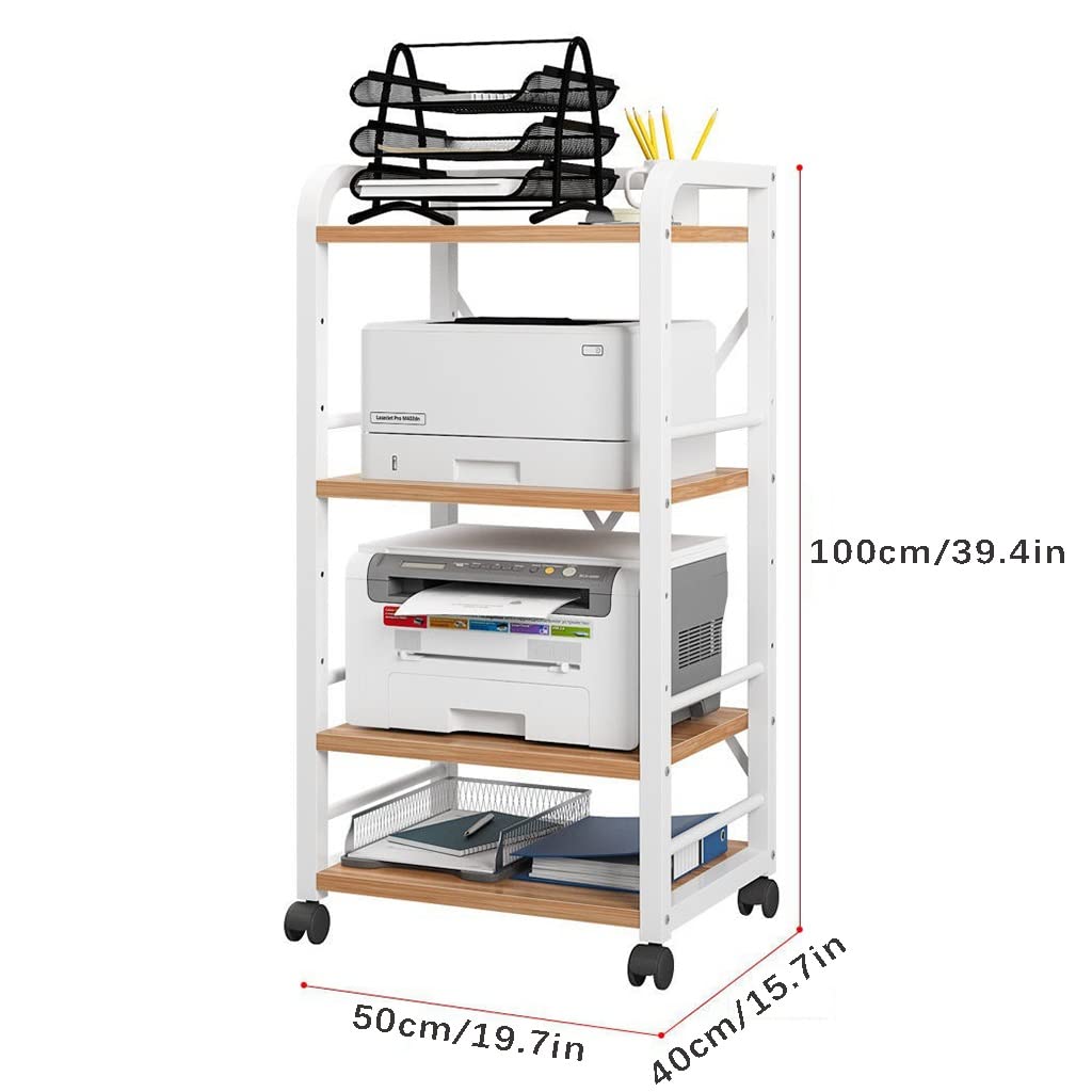 POKIPO Heavy-Duty Rolling Printer Stand - Holds 2 Large Printers + Shredder, Adjustable Height, Built-in Power Outlet