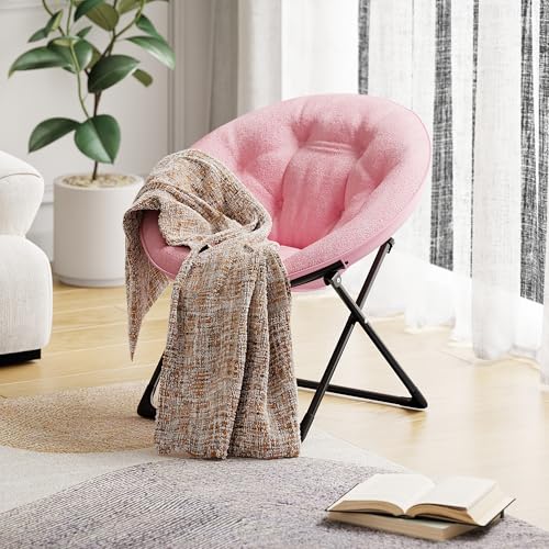 Saucer Chair, Oversized Foldable Floor Chair, Non-Slip Plush Seat for Teens/Adults, Bedroom/Dorm Lounge Chair, Pink