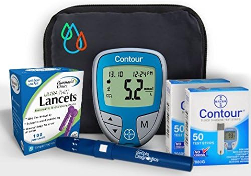 Simple Diagnostics & Contour Diabetes Blood Glucose Testing Kit: Meter, 100 Test Strips, 100 Lancets, Lancing Device, Carry Case (100 Test Strips)