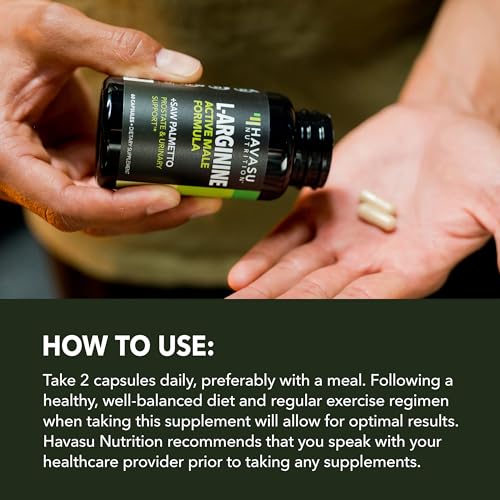 Image of L-Arginine 500mg and Saw Palmetto 500mg - Nitric Oxide and Prostate Health Supplements for Men - 60 Count - Endurance and Urinary Tract Function Support - 1 Month Supply - Vegan, Non-GMO Capsules