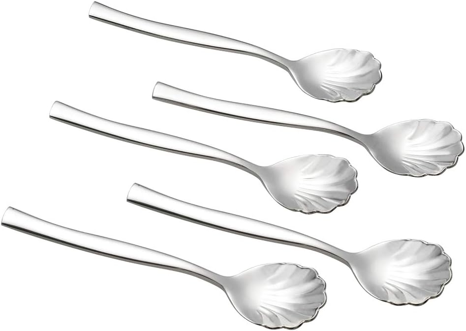 Xowine 12 Pieces Stainless Steel Shell Shape Sugar Spoon, Vintage Shell Shape Stir Spoons