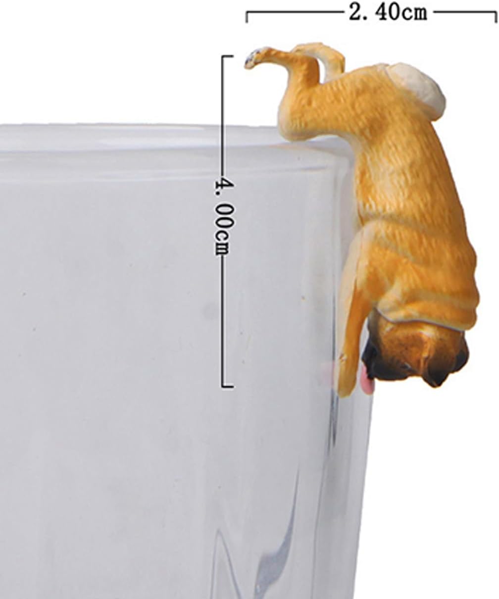 ordinarYone 6/8Pcs Creative Animal Cup Hanger Figurines Realistic Cats Dog Miniature Ornaments Wine Glass Charm Drink Markers Decors
