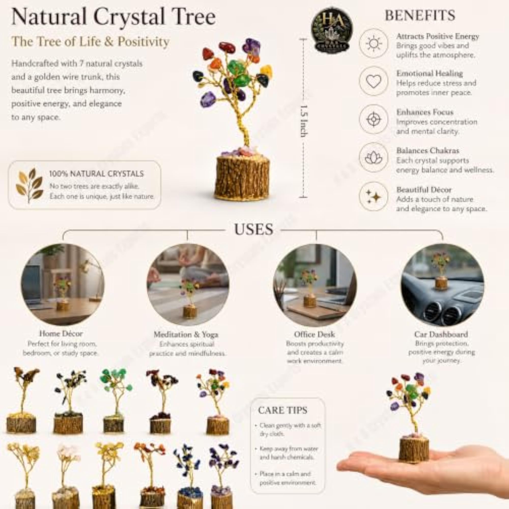 Mini Gemstone Tree Set of 12 with Box, Natural Gemstone