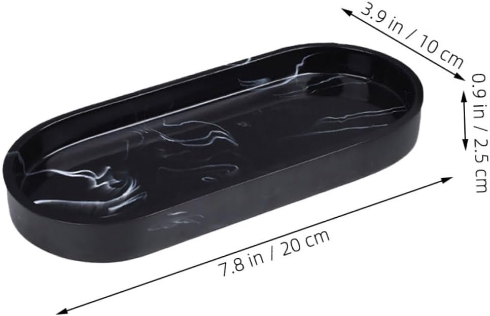 Marble Vanity Organizer Tray 20x10cm Resin Decorative Small Tray Bathroom Sink Countertop Perfume Jewelry Holder Black Ink Pattern for Home Bathroom