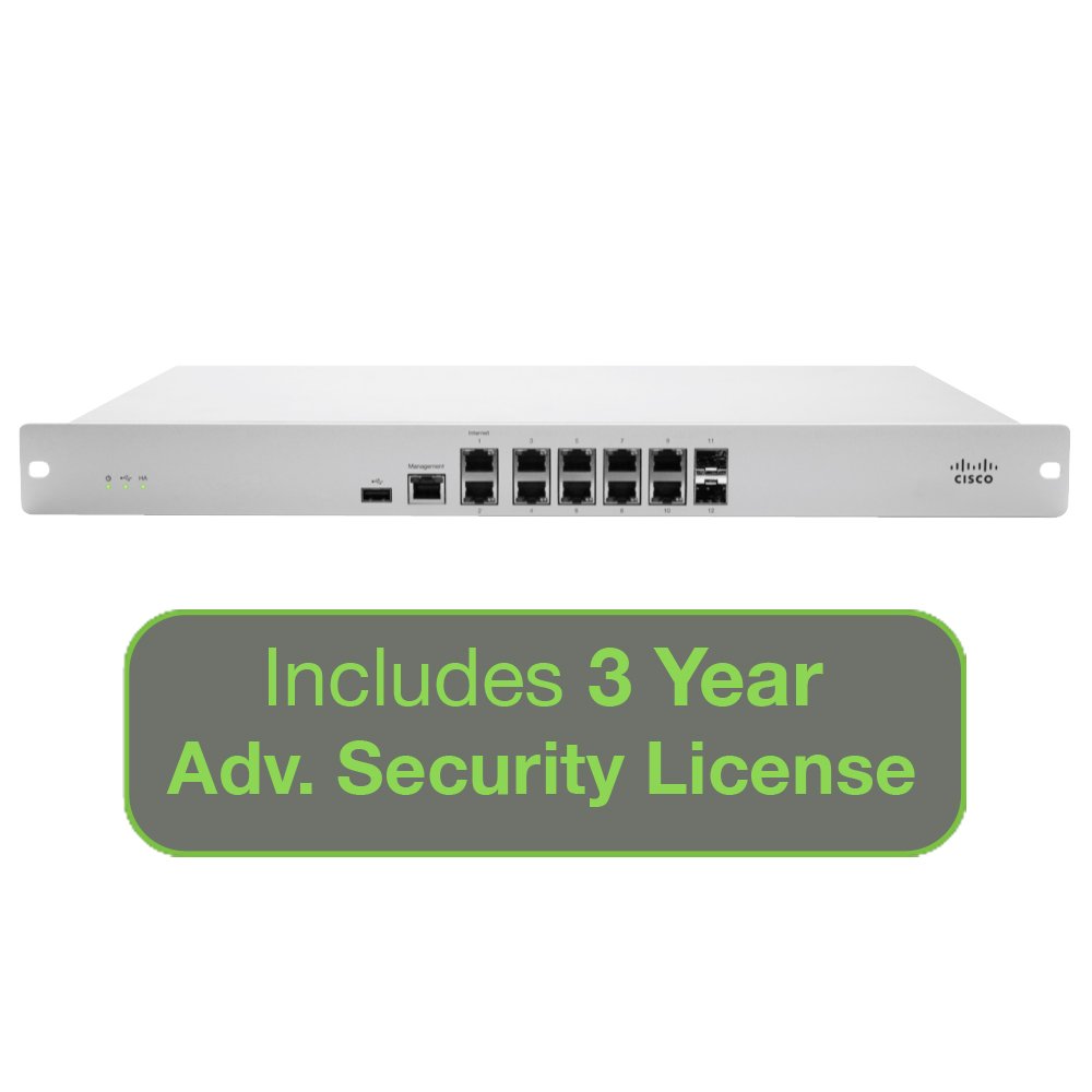 Cisco Meraki MX84 Advanced Security Bundle, 500Mbps FW, 10xGbE & 2xGbE SFP Ports with 3 Year Advanced Security License