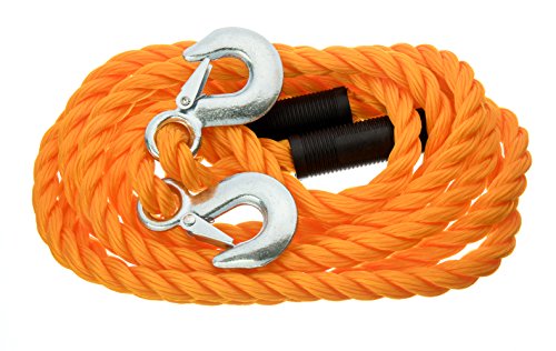SE Emergency Nylon Tow Rope - 13.2 ft Length, 5500 lbs Pull Capacity, with Metal Couplings and PVC Storage Pouch - TR5M