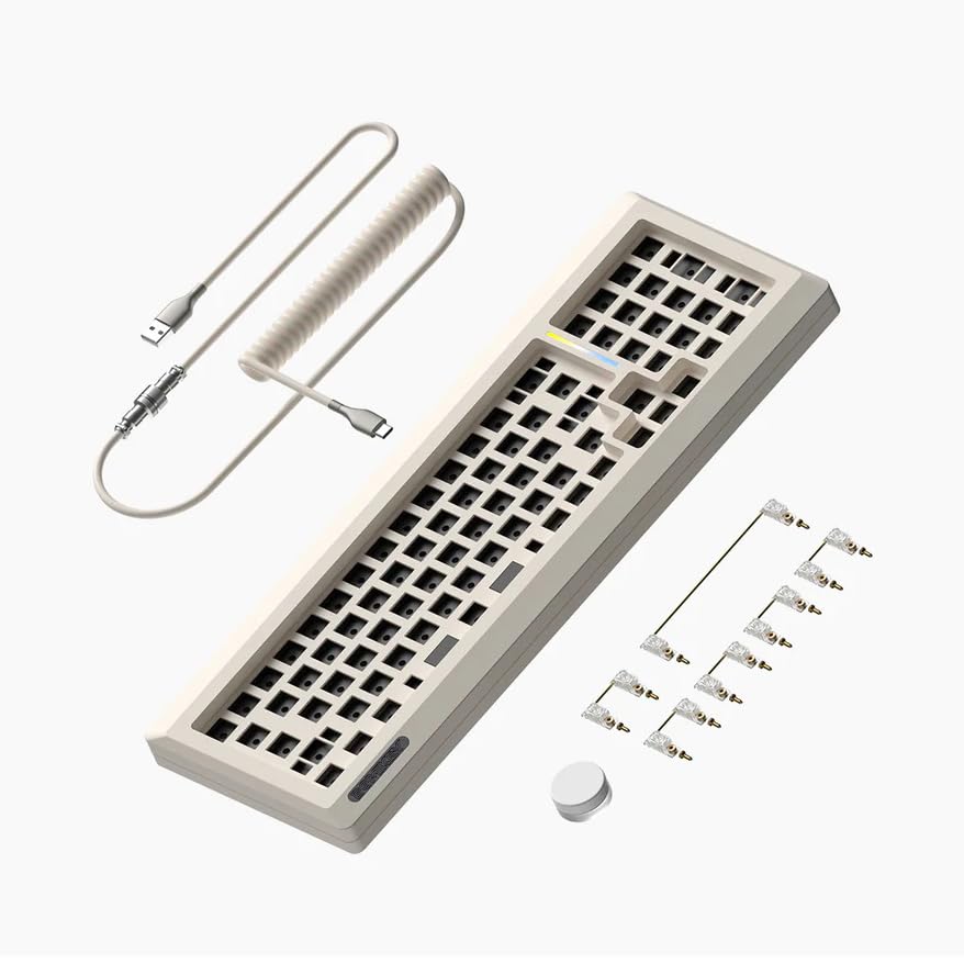 - Glacier Domikey Laby81, Layout Wireless/Wired, Detachable USB-C, Hot Swappable, DIY Keyboard Kit with CNC Aluminum Case and RGB Lighting, Free Aviator Cable & Puller Included (Retro White, Laby81)