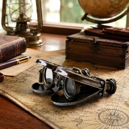 Binoculares vintage de latón con estuche de cuero miniatura 2