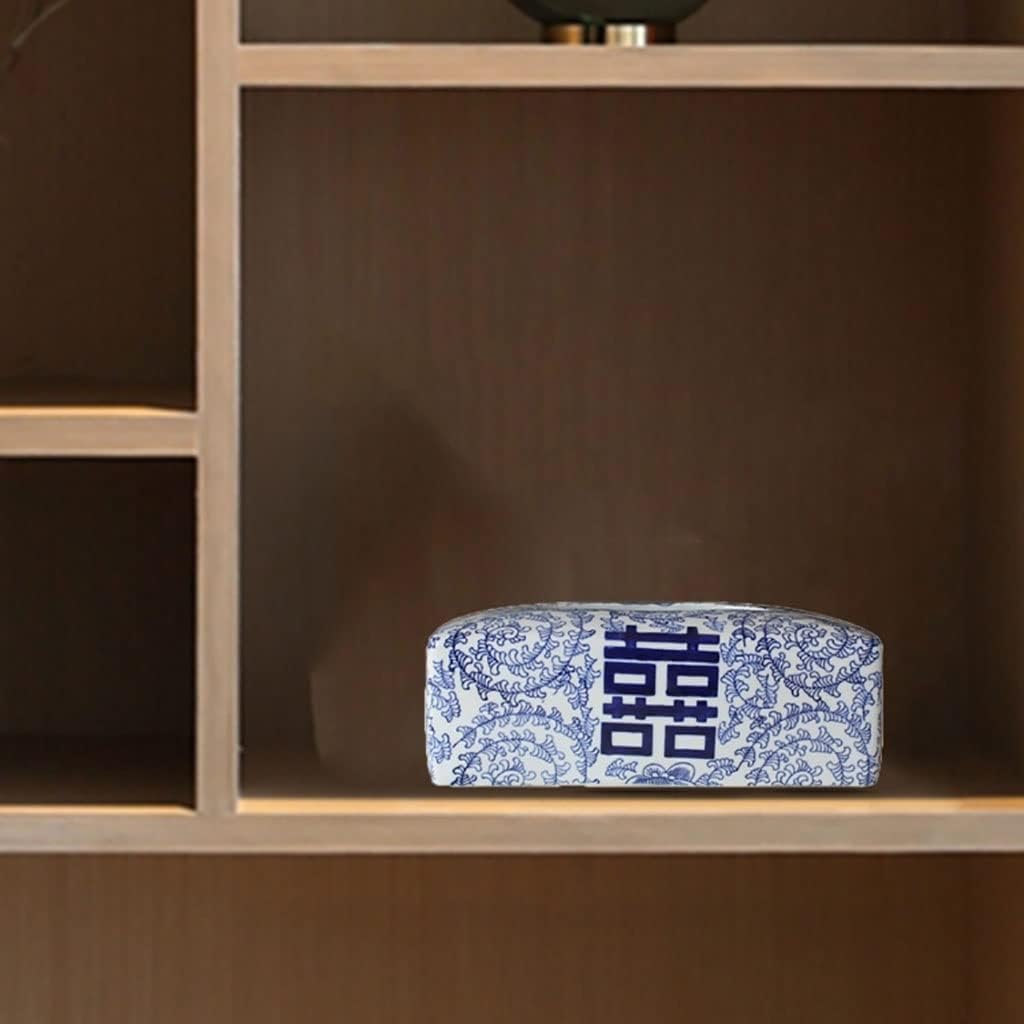 New Chinese Blue And White Ceramic Tissue Box Cover, Rectangle Porcelain Napkin Paper Holder Facial Tissue Holder Decorative For Bathroom, Kitchen And Office