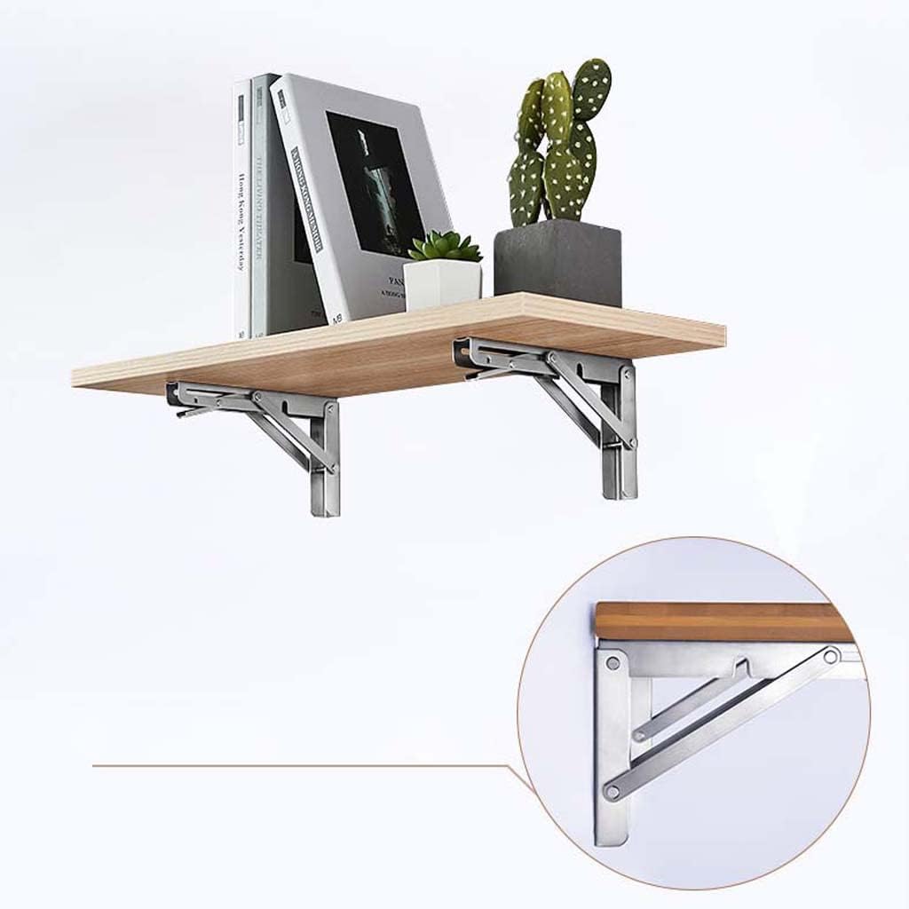 Folding Shelf Brackets, Heavy Duty Wall Mounted Foldable Shelf Bracket Polished Stainless Steel Foldable K Type Shelf Brackets with Short Release Arm(2 Pack)