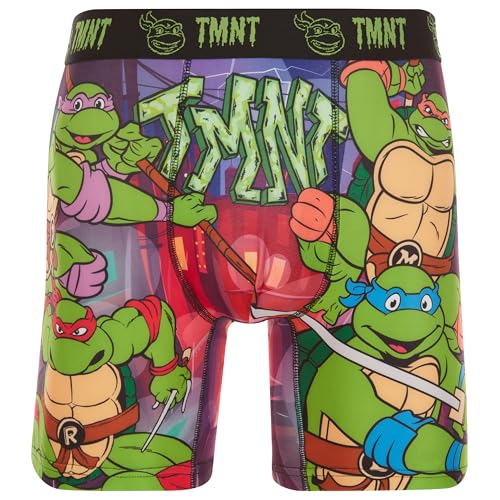 COCO BRANDS Teenage Mutant Ninja Turtles Men's Boxer Briefs - No Fly, Anti-Chafing Stitching, Comfort Shaped/Lined Crotch, Graffiti Cityscape, Small