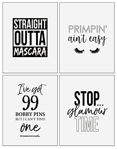 Confetti Fox Funny Beauty Bathroom Humor Wall Art, Makeup Fashion Quotes, Motivational Inspirational Sayings, Minimalist Modern Decor (8x10 Unframed Set of 4 Prints)