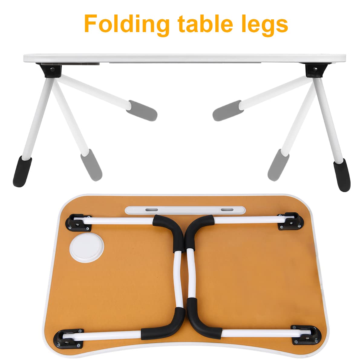 Btrfe Laptop Bed Desk Foldable Bed Table with Cup Holder and Portable Handle, Lap Desk Laptop Stand Breakfast Tray for Writing Reading Working (Grey)