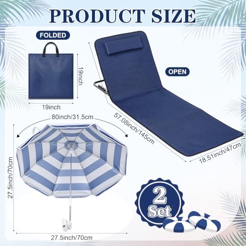 Karenhi 2 Pack Silla Plegable de Playa con Sombrilla, Azul Marino, Silla Portátil con Respaldo y Bolsa de Transporte miniatura 2