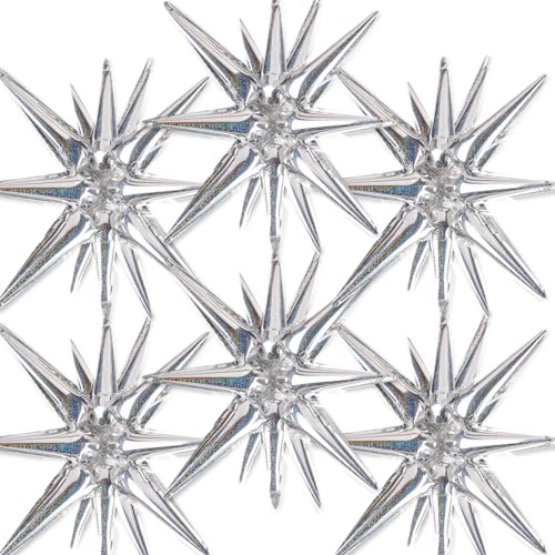 Image of PartyWoo Silver Star Spike Balloons 6pcs Explosion Foil Mylar Balloons