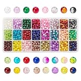 Pandahall Elite 1 Box (About 1440 pcs) 24 Color 6mm Handcrafted Crackle Lampwork Glass Round Beads Assortment Lot for Jewelry Making
