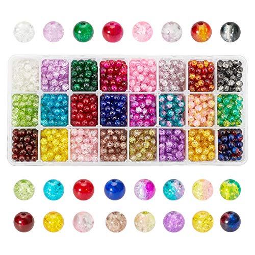 PH PandaHall 1440pcs Crackle Glass Beads, 24 Color 6mm Lampwork Crystal Bead Handcrafted Bracelet Beads for Summer Beading Friendship Bracelet Mother Jewelry Making Christmas Ornament