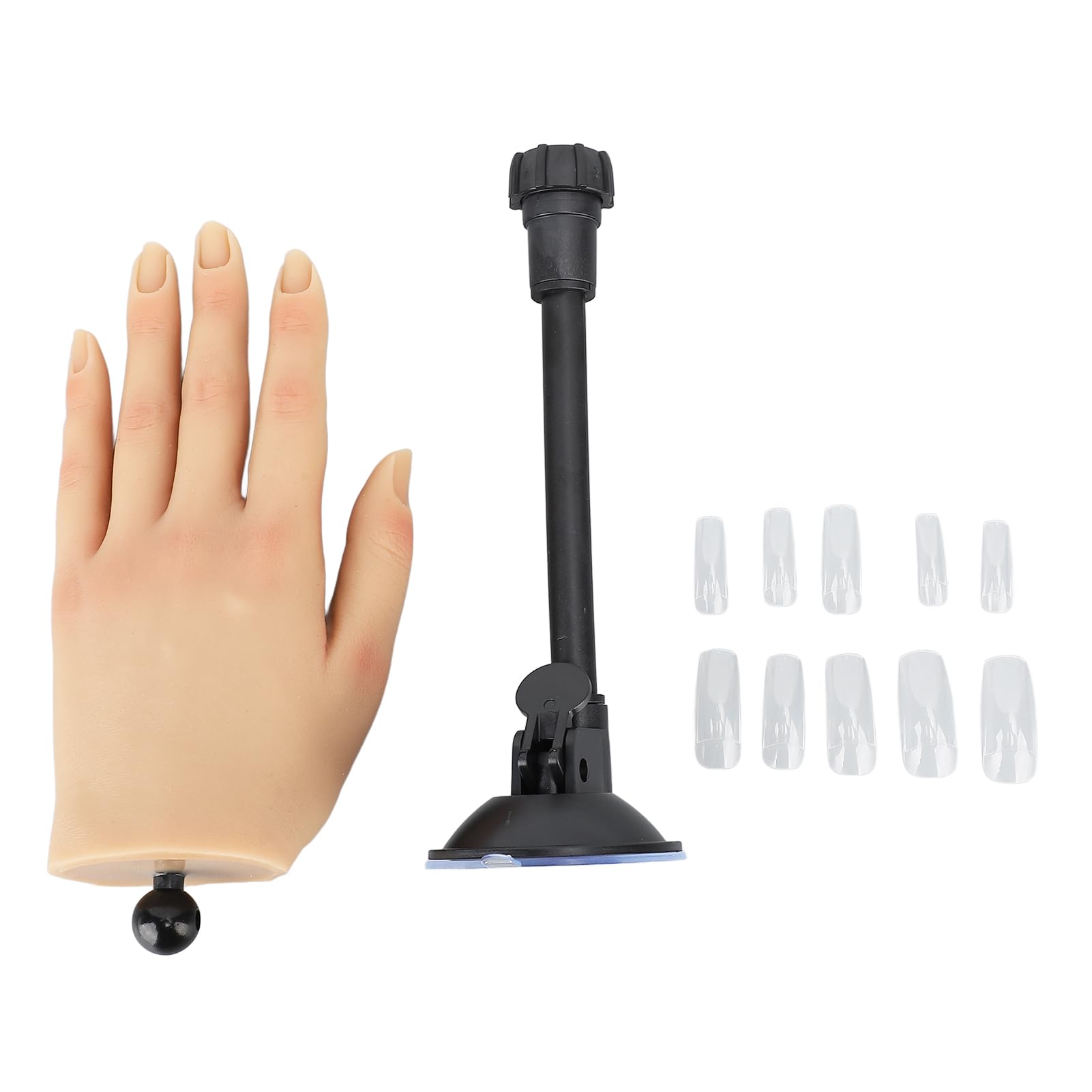 FILFEEL Mano, Mano de Maniquí de Silicona Gruesa Reutilizable con Soporte de Ventosa Ajustable 360 ​​para Uñas Acrílicas Práctica Exhibición de Arte de Uñas (izquierda)