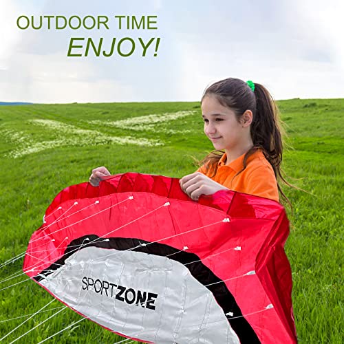 HENGDA KITE 2.5m Dual Line Stunt Parafoil Kites Soft Stunt Kite for Beach Red with Flying Tool