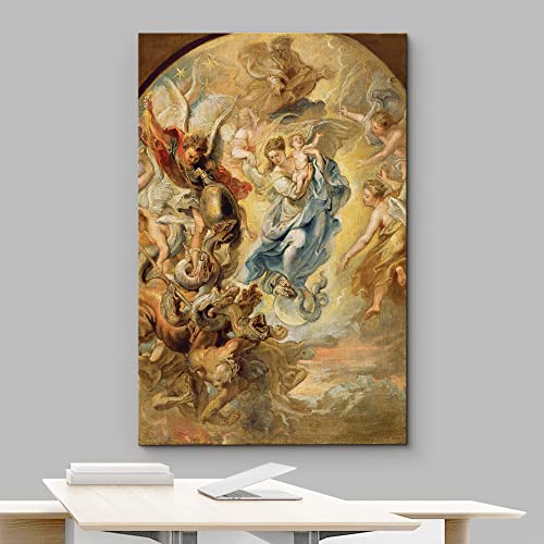 Wall26 - Oil Painting Of The Virgin As The Woman Of The Apocalypse By Peter Paul Rubens In 1624 - Baroque Style-Angels Catholic - Canvas Art Home Art - 32X48 Inches #TOP2