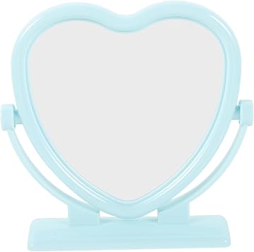 FOMIYES Double-Sided Heart Shaped Makeup Mirror Small Tabletop Vanity Mirror with Rotatable Stand Light Blue for Bedroom and Bathroom Use