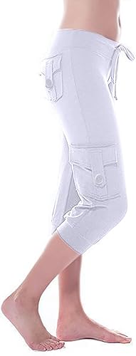 Pantalones capri de yoga para mujer, estilo casual, para verano, con cordón elástico, cintura alta, pantalones elásticos recortados