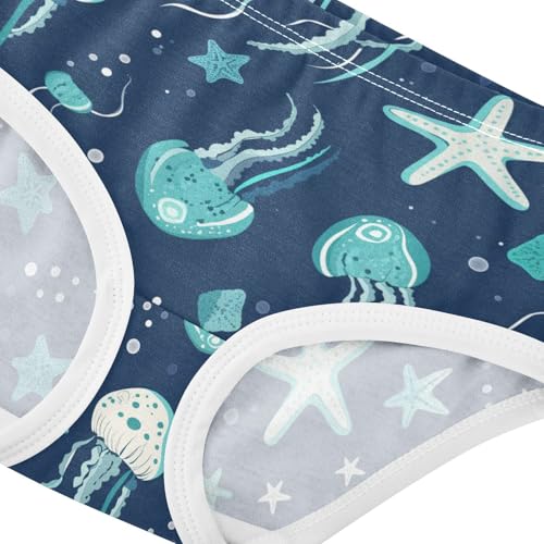 Wusikd Jellyfish Starfish Girls' Underwear Cotton Blue Girls Briefs Soft Toddler Underwear 2T4