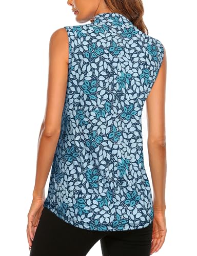 Image of Koscacy Women's Sleeveless Golf Tennis Polo Shirts Zip Up Dry Fit Workout Tank Tops Athletic Shirt