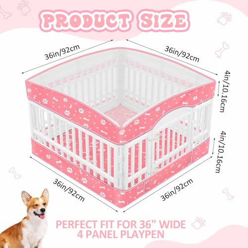 Image of 2 Pack Dog Playpens Cover and Bottom Mat Fits 4 Panels, Pink | for 36 Inch Pet Playpen, Dog Crate Cover Puppy Exercise Pad, Reusable Washable, Hook and Loop Design, Playpen Not Included