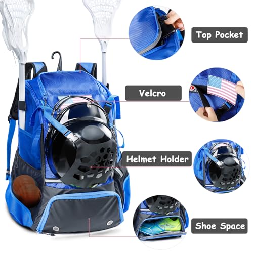 VIGEGARI 2-in-1 Baseball & Lacrosse Backpack for Youth, Boys, Adults - Bat and Softball Equipment Bag With Glove Holder, Helmet, Shoes Compartment - T-Ball Accessories and Baseball Gifts