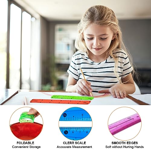 Flexibles Lineal Set - 30cm, 20cm, 15cm Grundschule, 6 Stücke Bunt Weich, Transparent Bruchsicher Biegbares für Schule Büro Zuhause Kinder Mädchen