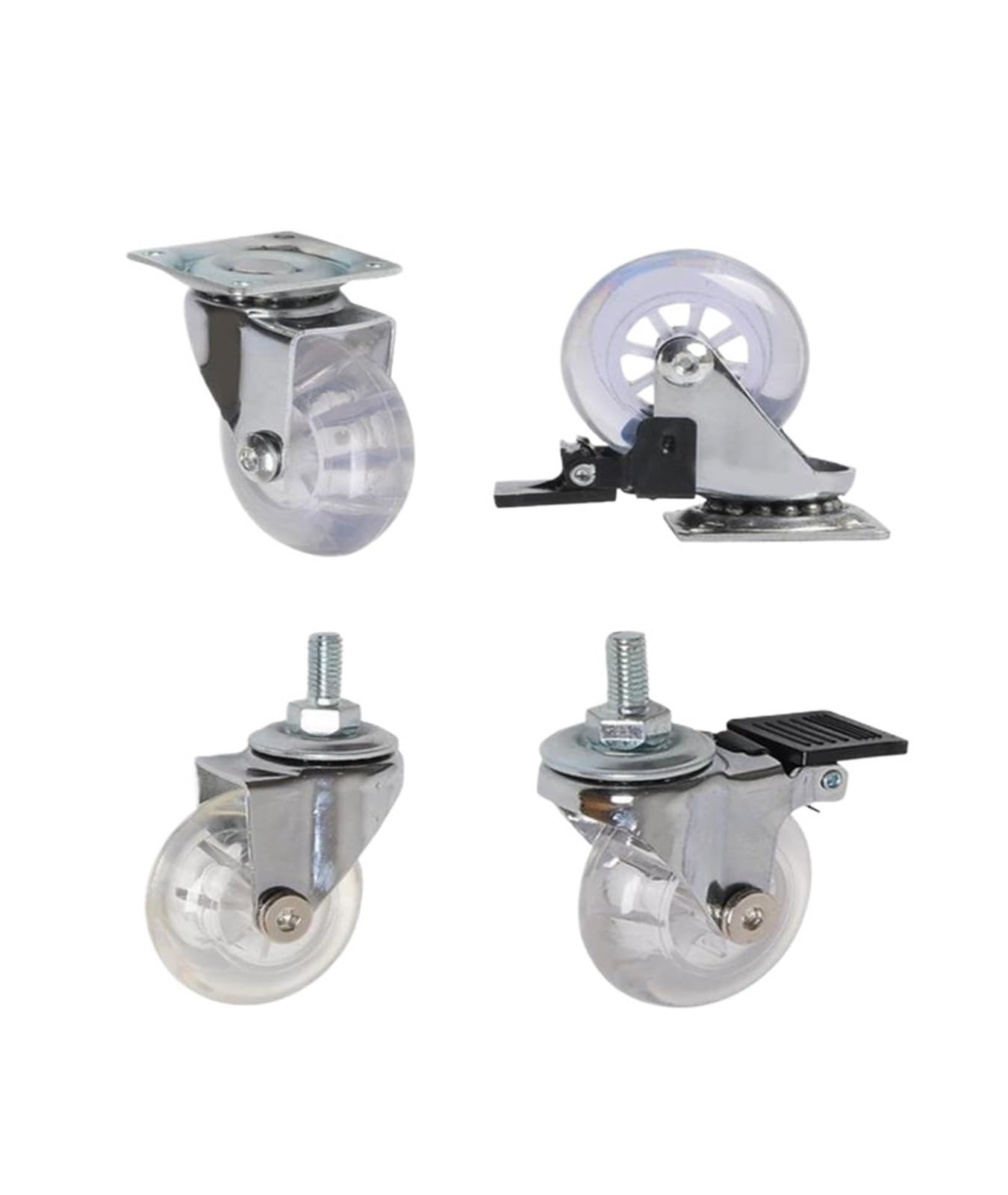 4 Pieces/lot 2 inch casters PU Transparent Crystal Wheel with Brake Furniture Multi-Specification cabinets(2 Inch-Screw-Brake)