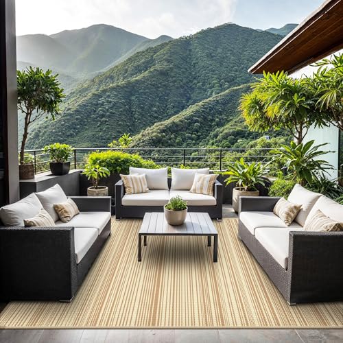 Image of GENIMO Outdoor Rug, Waterproof Plastic Rugs for Patio, 6'x9' Deep Beige