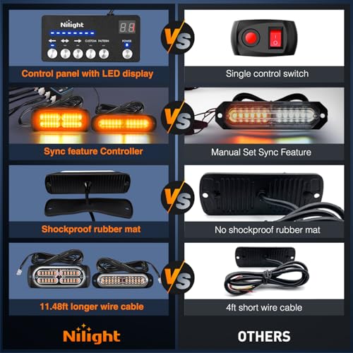Image of Nilight 8PCS Led Strobe Lights with Controller 12V 24V Sync Feature Amber
