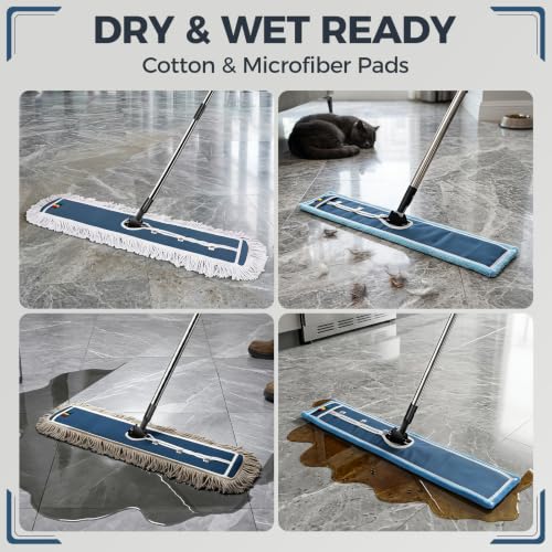 Image of MASTERTOP Industrial Mop, Extra Large Floor Mop with Microfiber & Cotton Pad, Heavy Duty Flat Mops Commercial Dust Mop for Cleaning Office Garage Mall Hotel Home Floors