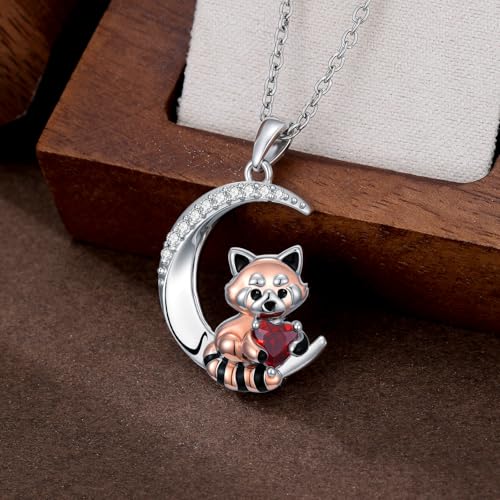 Image of PROESS Animal Birthstone Necklace 925 Sterling Silver Otter /Axolotl /Hippo /Elephant /Dachshund /Monkey /Red Panda Pendant Necklace Animal Birthstone Jewelry Gifts for Women