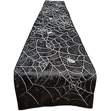 Arlee Shimmering Velvet Embroidered Web Table Runner 13Wx72L-Black and White