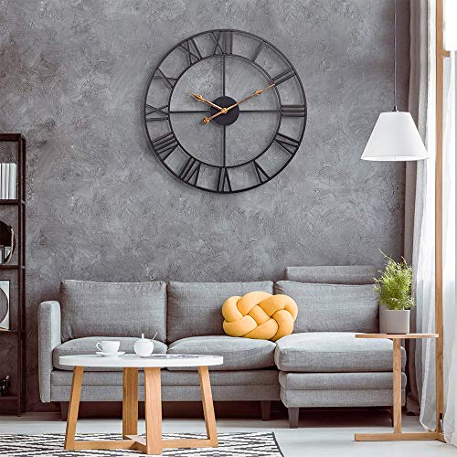 Große Metall-Wanduhr, 60 cm, europäische Vintage-Wanduhr mit römischen Ziffern, leise, tickt nicht, batteriebetrieben, Dekor-Wanduhr für Dachboden, Schlafzimmer, Wohnzimmer, Küche, Metall, S – Bild 4