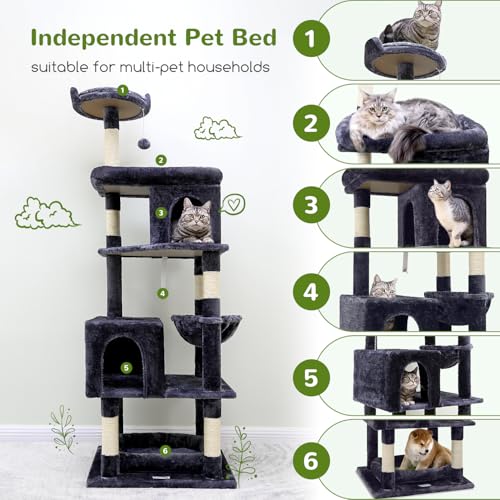Image of Globlazer Heavy Duty Cat Trees for Large Cats, Sturdy 72in Maine Coon Cat Tree for Large Cats 20 lbs+ Heavy Duty Cat Tower for Adult Biggest Cat with 6 Scratching Posts, Hammock, S72, Dark Gray