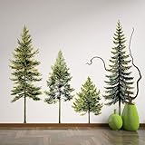Lilacanthara Pine Tree Wall Art - Pine Tree Wall Decal, 38' Wall Stickers Peel and Stick Gold Stamping Walls Murals Decor for Living Room Bedroom Classroom Nursery (Green Gold)