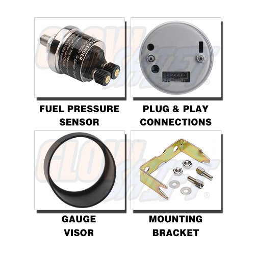 GlowShift Tinted Series 100 PSI Fuel Pressure Gauge Kit Includes