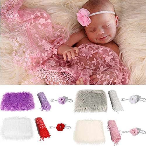 Newborn Photography Props 3Pcs Baby Fluffy Blanket Wraps and Headband Infant Shower Gift Photo Backdrops for Baby Boys and Girls