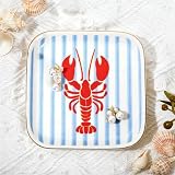 FYSUIMU Crawfish Square Ring Dish Summer Crayfish Stripe Ceramic Jewelry Tray Watercolor Red Blue Lobster...